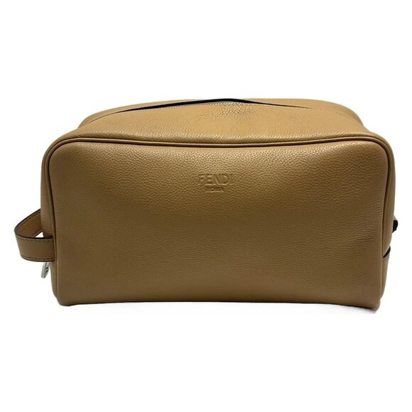 FENDI - Light Brown Leather Mens Clutch Bag 454-071425 - Picture 1 of 8